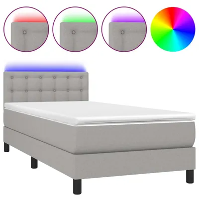 Image de vidaXL Lit boxspring avec matelas & LED gris clair 90x200 cm Tissu