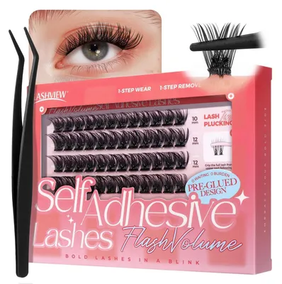 Produktbild von Selbstklebende Wimpernbüschel mit Pinzette, 60 Stück, 10-16 mm