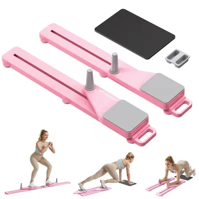 Productafbeelding van MERACH Pilates-bord, 4-in-1 buikspiertrainer voor thuisgebruik, met weerstandsband en kniekussentje, ruimtebesparend op te vouwen, roze
