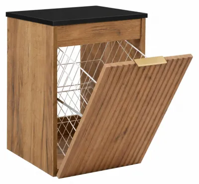 Produktbild von Hängender Badezimmerschrank mit Wäschekorb, Craft-Eiche / Platte Schwarz