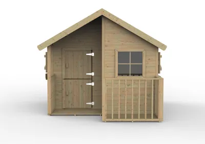 Produktbild von Spielhaus Berlin Kesseldruckimprägniert mit Veranda, Blumenkästen, Fensterläden, Tür, 3 Fenstern und Fußboden, 182,4x173,7 cm