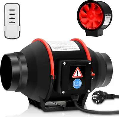 Obrázek produktu pro Fiqops trubkový ventilátor 100mm koupelnový ventilátor s dálkovým ovládáním ventilátor Tichý nástěnný ventilátor Odtahový ventilátor Kanálový ventilátor