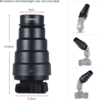 Obrázok produktu pre Andoer bodový nástavec s tvarovačom svetla a 50° voštinovým farebným filtrom pre blesky Neewer, Canon, Nikon, Yongnuo, Godox, Meike a Vivitar na fotoaparát