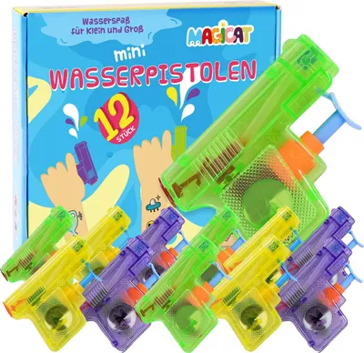 Produktbild von Magicat Premium Wasserpistolen Set, 12 Pistolen für Klein und Groß, perfektes Wasserspielzeug für Kinder und Erwachsene, Sommer Spielzeug für Garten und Pool, optimales Geschenk und Mitgebsel