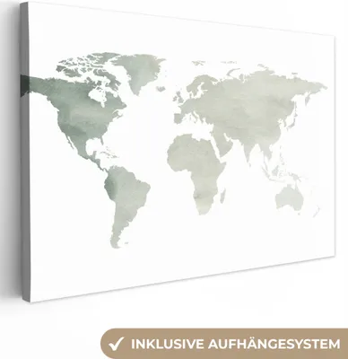 Produktbild von OneMillionCanvasses® - Leinwandbilder - 140x90 cm, Weltkarte - Grau - Weiß, Wandbilder Kunstdruck Wanddekoration