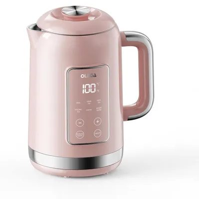 Productafbeelding van OLEGA Waterkoker: 1800W waterkoker met temperatuurregeling, 1,5 liter inhoud, roestvrij staal, slimme waterkoker, ideaal voor koffie en thee, roze