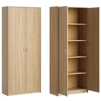 Produktbild von Schrank Mehrzweckschrank Aktenschrank Hochschrank mit 5 Fächern, 2 Türen, 74x35x180 cm, vielseitig einsetzbar für Büro, Flur, Küche, Hauswirtschaftsraum, stabil & pflegeleicht | sonoma