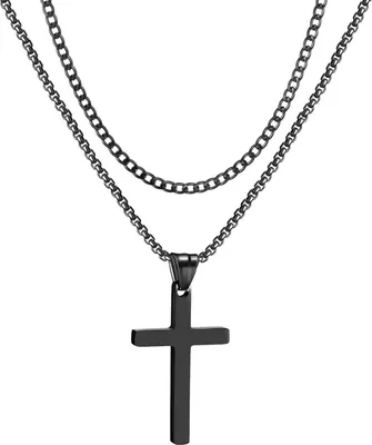 Produktbild von Kreuz Kette Herren Edelstahl Kubanische Halskette Schwarz Gold Silber 20/22