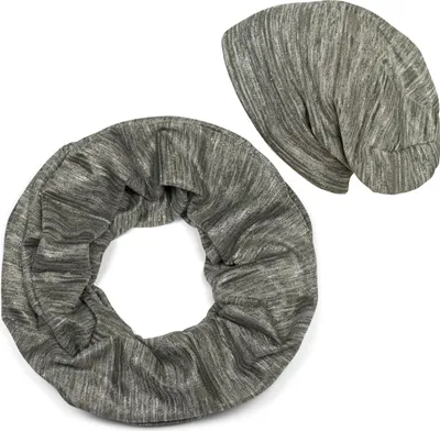 Produktbild von styleBREAKER Damen Loop Schal und Beanie Mütze Set mit Glitzerfaden und kleinen Pailletten, 2-Teilig 01018217