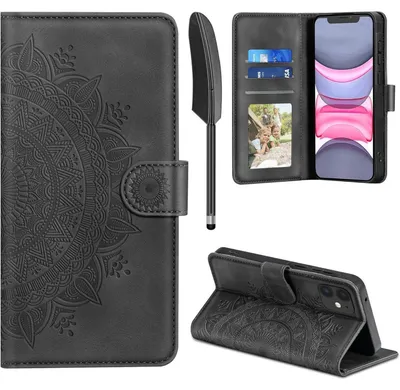 Productafbeelding van Telefoonschaal, lederen hoesje, iPhone 11, portemonnee, kaarthouder, iPhone 11, zwart