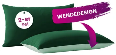 Produktbild von wometo Kissenbezug im Doppelpack & Wende-Design ca. 40x80 cm – dunkelgrün & grün – farblich perfekt abgestimmt auf die Mikrofaser Steppdecke I klassischer Hotelverschluss I 2-farbige Optik I OEKO-TEX