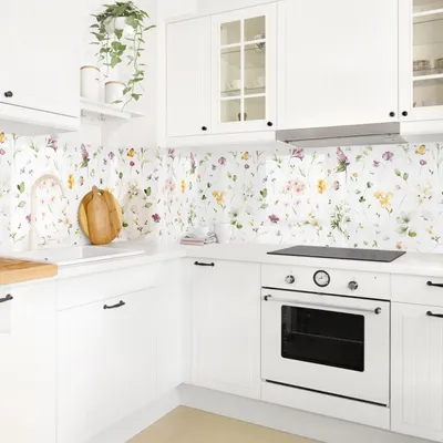 Produktbild von Küchenrückwand Blumen selbstklebend - 0.35 mm Wandpaneel wasserfest Pflanzen violett Aquarell Spritzschutz fugenlos
