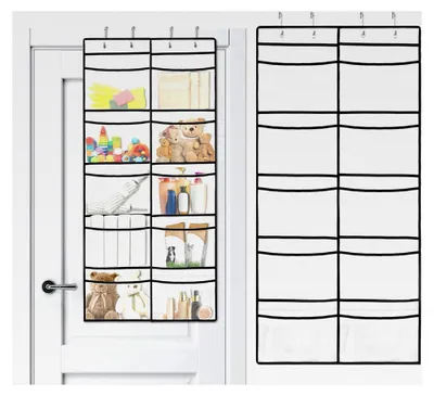 Produktbild von Türorganizer, Hängeorganizer mit 10 Netztaschen und 4 Klebehaken, Aufbewahrung für Tür und Wandmontage (125 x 55 cm)