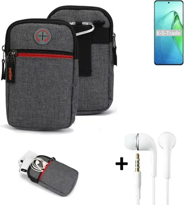 Produktbild von K-S-Trade Gürteltaasche + Kopfhörer kompatibel mit Oppo Reno8 Pro+ Handy Tasche Holster Schutz Hülle Handy Hülle grau Zusatzfächer 1x