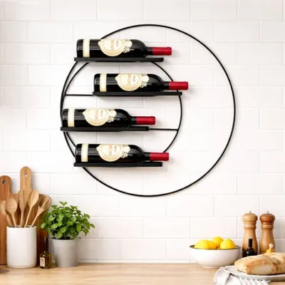 Obrázek produktu pro DanDiBo Stojan na víno kovový nástěnný 55 cm Černý kulatý stojan na láhve Largo 96213 Držák na láhve na zeď Moderní nástěnný držák Nástěnný stojan na 4 láhve