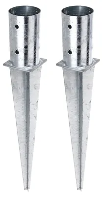 Produktbild von Alberts Einschlag-Bodenhülse | für Rund- oder Vierkantholzpfosten | feuerverzinkt | Ø81 mm | Gesamtlänge 600 mm | 2er Set