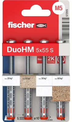 Zdjęcie produktu dla Fischer DuoHM 5 x 55 S PH TX, Wtyczka ścienna, Szary, Torx, TX25, 5 mm, 55 mm