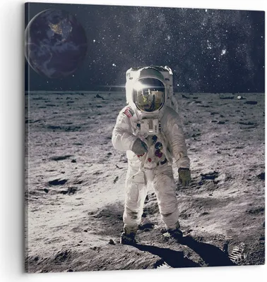 Produktbild von Bild auf Leinwand - Leinwandbild - Einteilig - Mond Erde Astronaut - 60x60cm - Wand Bild - Wanddeko - Wandbilder - Leinwanddruck - Bilder - Wanddekoration - Leinwand bilder - Wandbild - AC60x60-4882