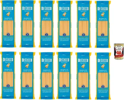 Produktbild von De Cecco Bucatini No.15, Pasta 12 x 500 g, langsames Trocknen, Hartweizengrieß von hoher Qualität, Kochen 11 min (al dente 9), ideal all'Amatriciana & cacio e pepe + Italian Gourmet Polpa 400 g