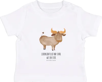 Produktbild von Mr. & Mrs. Panda Babyshirt Sternzeichen Stier 12. - 18. Monat - Weiß - Geschenk, Kleinkind T-Shirt, , Geburtstag Mai, Baby Top, Öko, April, Rind, Ochse