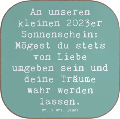 Produktbild von Mr. & Mrs. Panda Holzuntersetzer Spruch 2023 Geburtstagstraum - Meeresbrise - Geschenk, Geburtstag, Geburtstagsparty, Alter, Untersetzer Glas, für Gläser, Träume, Coaster