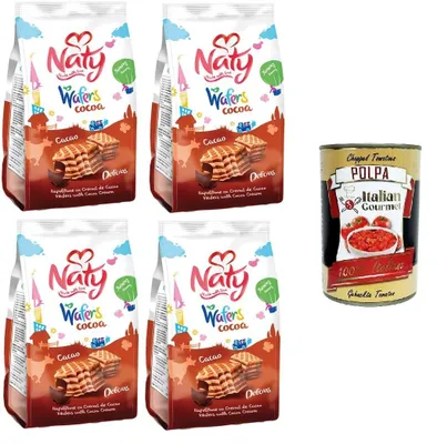 Produktbild von Naty Waferkekse mit Kakaocreme, Kakao,4x75gr + Italian Gourmet polpa 400g