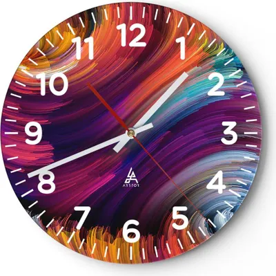Produktbild von Wanduhr - Rund - Glasuhr - Abstraktion modern - 40x40cm - Schleichendes Uhrwerk - Lautlos - zum Aufhängen bereit - Dekoration Modern - Wanddekoration aus Glas - C4AR40x40-3796