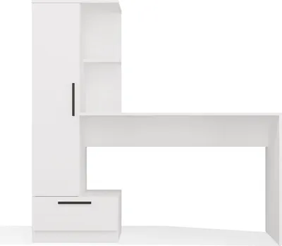 Produktbild von Schreibtisch ERWIN Mattweiß 143 cm mit Regal und Schublade