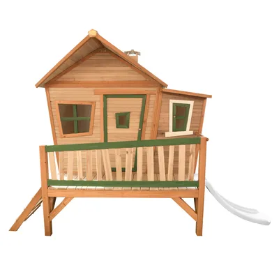 Produktbild von AXI Spielhaus Emma mit weißer Rutsche | Stelzenhaus in Braun & Grün aus Holz für Kinder | Spielturm für den Garten