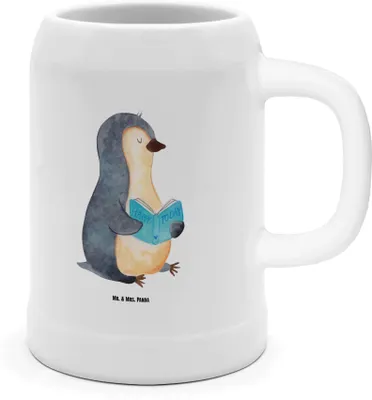 Produktbild von Mr. & Mrs. Panda Krug Pinguin Buch - Weiß - Geschenk, Bier Humpen, Seidel, Ferien, Nichtstun, Ausruhen, Steinkrug, Urlaub