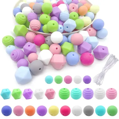60 Silikonperlen, rund, bunt, für DIY-Schmuck