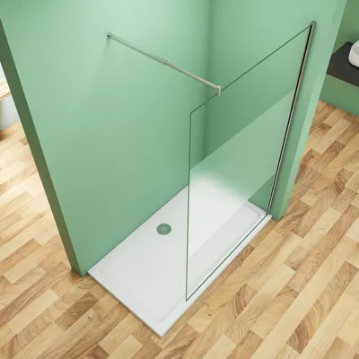 Produktbild von Walk in Duschwand 80x200cm Milchglasstreifen Duschabtrennung 10mm Nano ESG-Glas+70-120cm flexiblen Stange Duschkabinen