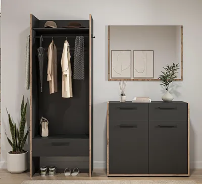 Produktbild von Garderoben-Set Bueno 1 | Basalt grau / Nox Oak | 3-teilig