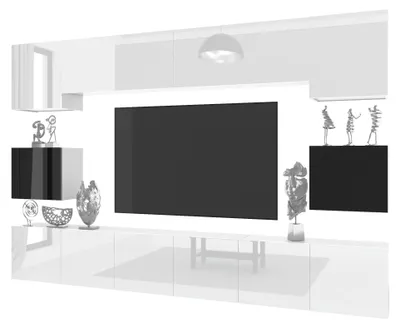 Produktbild von BELINI Wohnwand MILANO 3 Wohnzimmer 300 cm - Weiß Hochglanz/Schwarz Hochglanz, Moderne Schrankwand Set, Anbauwand TV-Schrank Griffloses System