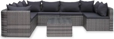 Image de vidaXL Ensemble salon de jardin 8 pièces avec coussins Poly rotin gris