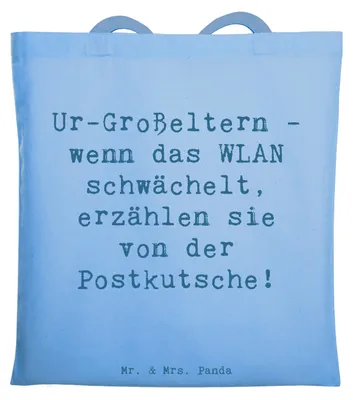 Produktbild von Mr. & Mrs. Panda Schultasche Spruch Ur-Großeltern Geschichten - Sky Blue - Geschenk, Laptoptasche, persönliche Erinnerungen, Familie, Anekdoten, Tasche, Lächeln, Ahnen