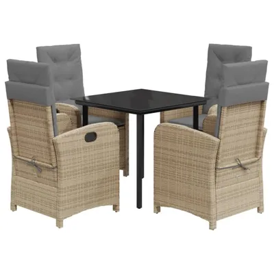 Produktbild von 5-tlg. Garten-Essgruppe mit Kissen Beigemischung Poly Rattan