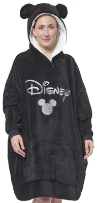 Produktbild von Disney Mickey Mouse Oversize Cozy Hoodie mit Ohren für Damen - Übergroße Frauen Kuschelpullover Flauschiger Deckenpullover Schwarz