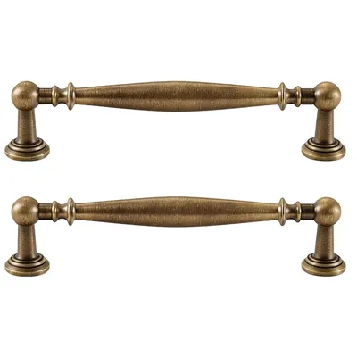 Produktbild von 2 Stück Vintage Messing Möbelgriffe, Antikstil Küchenschrankgriff, Kommoden- und Schubladengriff, Französischer Retro Stil, Lochabstand 128 mm