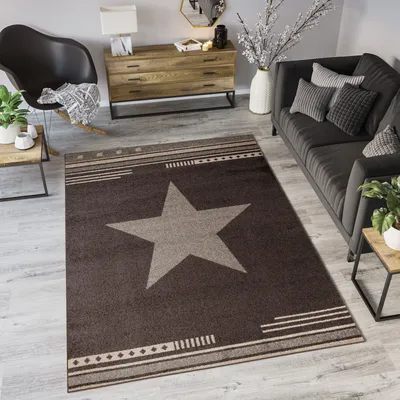 Produktbild von Teppich Wohnzimmer Schlafzimmer Kurzflor Modern Design Meliert Stern Streifen Gestreift Beige Braun Küche  120 x 170 cm