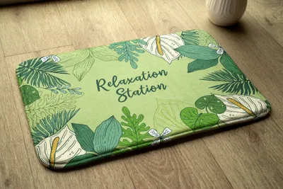 Produktbild von Badteppich Saugfähige - Badezimmer Teppich - Rutschfester Badvorleger Badematte - 90x60 cm - Grünes Blatt