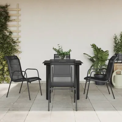 Zdjęcie produktu dla Maison Exclusive – 5-częściowy zestaw ogrodowy do jadalni, czarna stal i tekstilina