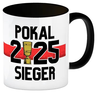 Pokalsieger 2025 Kaffeebecher, schwarz, 300 ml, Keramik, Fanartikel