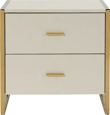 Produktbild von Nachttisch mit 2 Schubladen - MDF - Beige & Goldfarben - OMBRELIA von Pascal Morabito