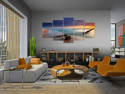 Produktbild von Akustikbild Landschaft Natur 200x100 cm Bilder Akustikschaum Hochleistungsschallabsorber Schallschutz Leinwand 5 tlg Wandbild Raumakustik Schalldämmung Strand Meer 030212-49