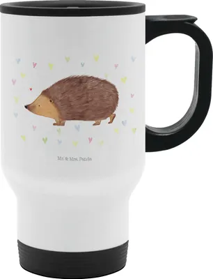 Produktbild von Mr. & Mrs. Panda To Go Becher Igel Herzen - Weiß - Geschenk, Liebe, Vertrauen, Thermobecher Klein, thermosbecher, Mit Spruch, Edelstahlbecher, Kaffeebecher, Kuss, Herz