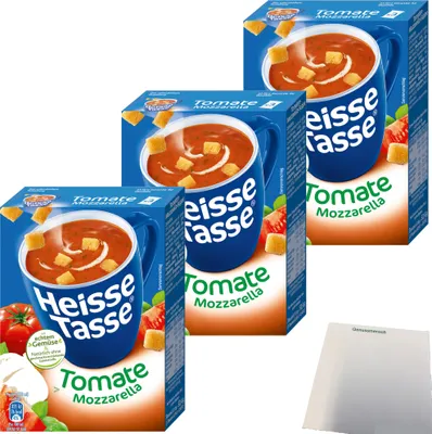 Produktbild von Heisse Tasse Tomate-Mozzarellasuppe 3er Pack (9 Beutel a 17,8g) + usy Block