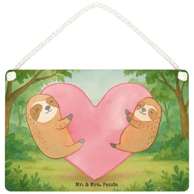 Produktbild von Mr. & Mrs. Panda Schild Faultiere Herz Design DIN A5 - Weiß - Geschenk, für Männer, Freund, holzbild, Valentinstag, Holzschild, Frauen, Hochzeitstag, Wandbild Holz