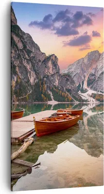 Produktbild von Bild auf Leinwand - Leinwandbild - Einteilig - Boote Berge See - 55x100cm - Wand Bild - Wanddeko - Wandbilder - Leinwanddruck - Bilder - Wanddekoration - Leinwand bilder - Wandbild - PA55x100-4638