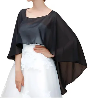 Productafbeelding van Unyqoos® Chiffon Cape, zwart – Lichte, ademende schoudelstola voor dames met verstelbare bandjes, elegante omslagstuk voor bij een avondjurk